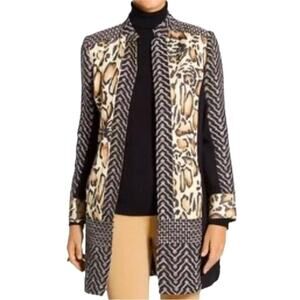 Chicos Women Animal Print Blazer Jacket S 0 Career Neutral Artsy Statement